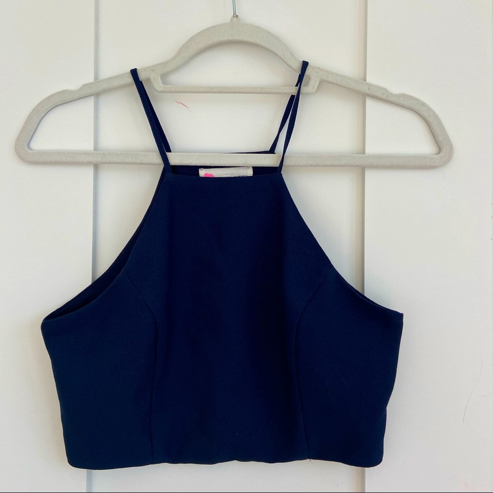Navy blue high neck crop tank